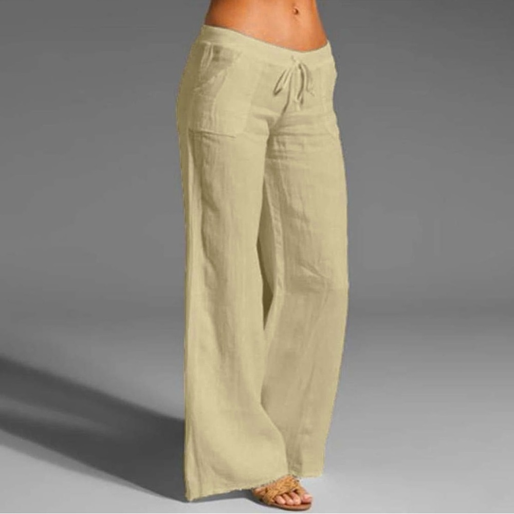 Women's Size 2XL Beige Wide Leg Linen Cotton Pants